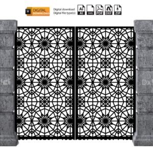 Laser Cut Garden Gate Panel: Geometric Iron Fence DXF SVG Files