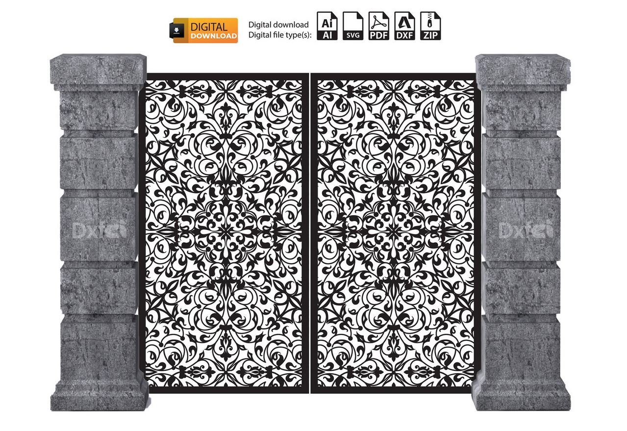 Elegant Garden Fence Laser Cut Design: Intricate Metal Panel (SVG, DXF Files)