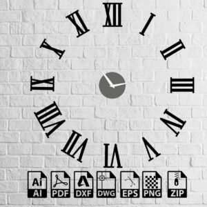 Roman Numeral Wall Clock Laser Cut Files: SVG, DXF, CNC (Digital Download)