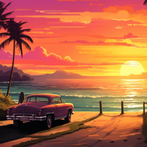 River Sunset Drive GTA Inspired Poster